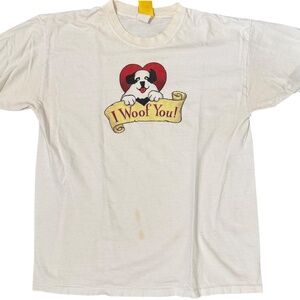 Vintage I Woof You Dog Graphic T-Shirt White Single Stitch 90s‎ Tee